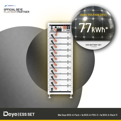 Deye 76.8 kWH High-Voltage ESS Battery Set - Deye BOS-A-Pack (10x 7.68 kWh) + BOS-A-PDU-2 + 1x BOS-A-Rack 11