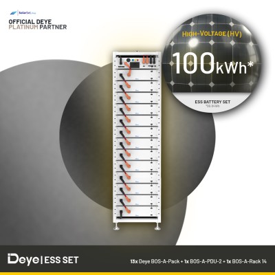 Deye 100 kWH High-Voltage ESS Battery Set - Deye BOS-A-Pack (13x 7.68 kWh) + BOS-A-PDU-2 + 1x BOS-A-Rack 14